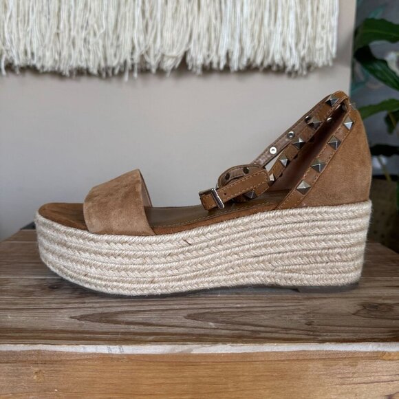 MARC FISHER Jazlyn Silver Studded Ankle Strap Espadrille Wedge Sandals Size 7.5 - Picture 5 of 14